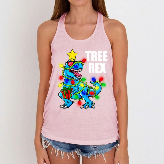 Christmas Dinosaur Tree Rex Pajamas Xmas Funny Gift Women's Knotted Racerback Tank