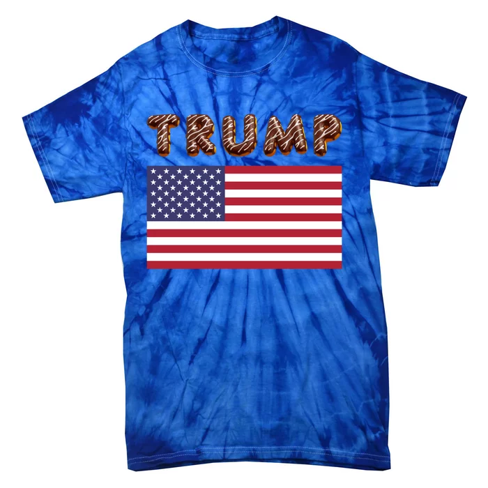 Chocolate Donut Trump 2024 4th Of July Usa Flag Bakery Maga Gift Tie-Dye T-Shirt