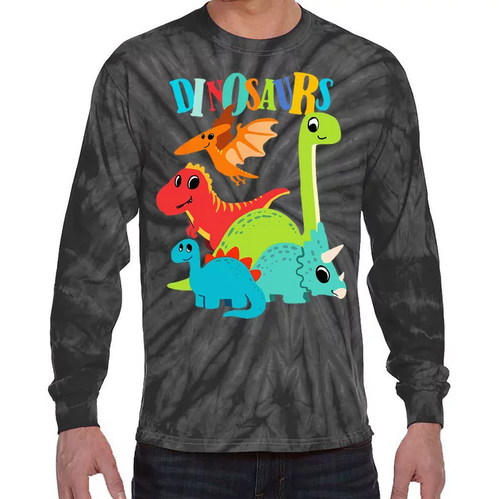 Cute Dinosaurs Types Of Dinosaurs For Kids Dino Lover Tie-Dye Long Sleeve Shirt