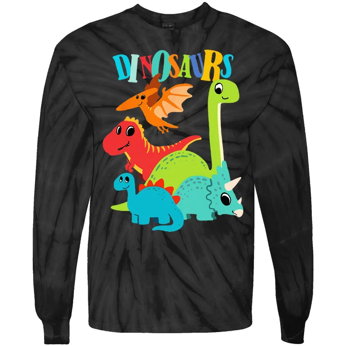 Cute Dinosaurs Types Of Dinosaurs For Kids Dino Lover Tie-Dye Long Sleeve Shirt