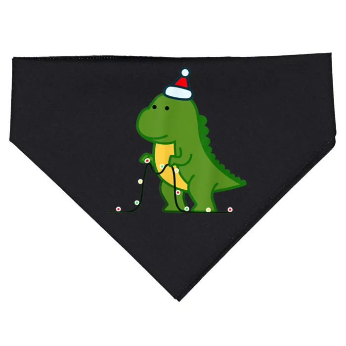 Christmas Dinosaur Tree Rex Putting Up String Lights Vintage USA-Made Doggie Bandana