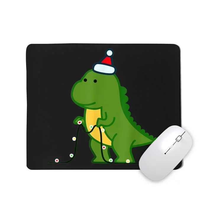 Christmas Dinosaur Tree Rex Putting Up String Lights Vintage Mousepad