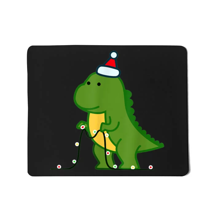 Christmas Dinosaur Tree Rex Putting Up String Lights Vintage Mousepad