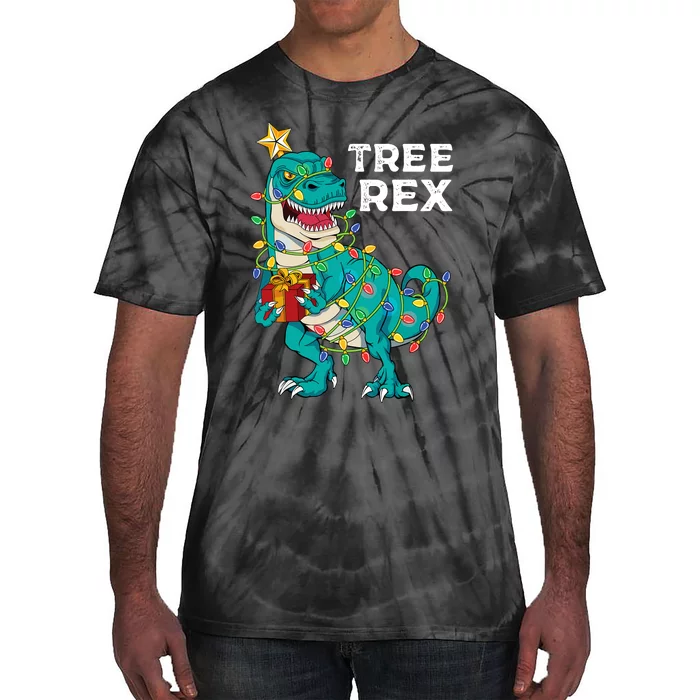 Christmas Dinosaur Tree Rex For Boy Pajamas Tie-Dye T-Shirt