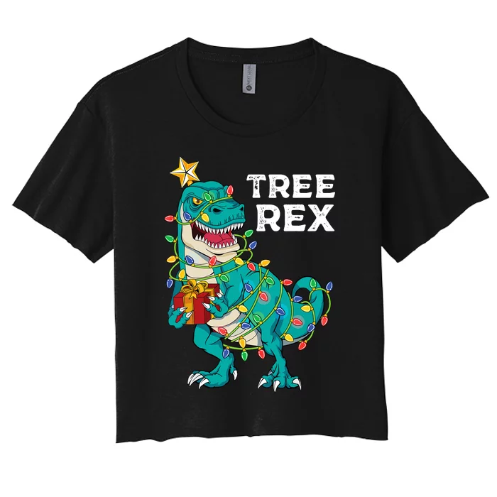 Christmas Dinosaur Tree Rex For Boy Pajamas Women's Crop Top Tee