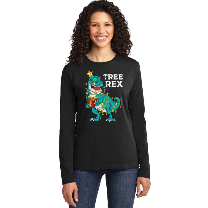 Christmas Dinosaur Tree Rex For Boy Pajamas Ladies Long Sleeve Shirt