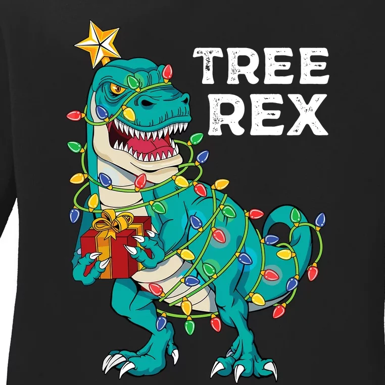 Christmas Dinosaur Tree Rex For Boy Pajamas Ladies Long Sleeve Shirt