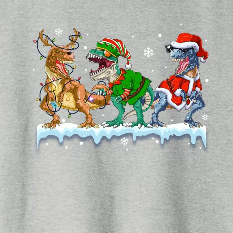 Christmas Dinosaur Tree Rex Lights Santa Elf Reindeer Gift Women's Crop Top Tee