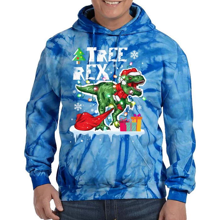 Christmas Dinosaur Tree Rex Pajamas Led Light Gift Tie Dye Hoodie