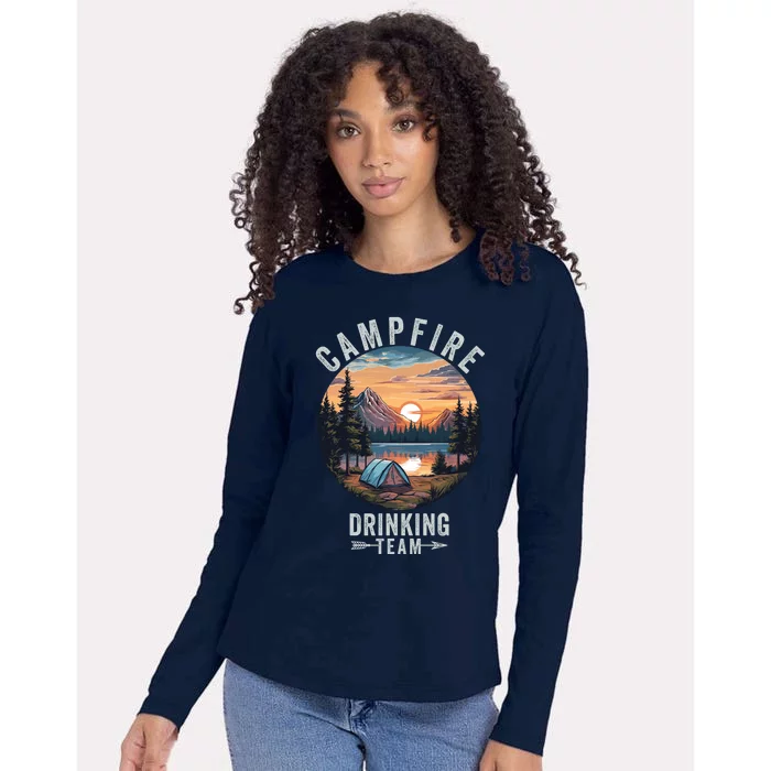 Campfire Drinking Team Outdoors Camp Fire Bonfire Nature Lover Funny Camping Womens Cotton Relaxed Long Sleeve T-Shirt