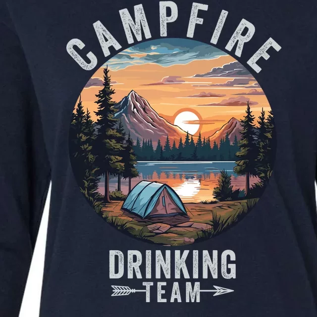 Campfire Drinking Team Outdoors Camp Fire Bonfire Nature Lover Funny Camping Womens Cotton Relaxed Long Sleeve T-Shirt