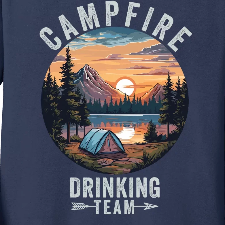 Campfire Drinking Team Outdoors Camp Fire Bonfire Nature Lover Funny Camping Kids Long Sleeve Shirt