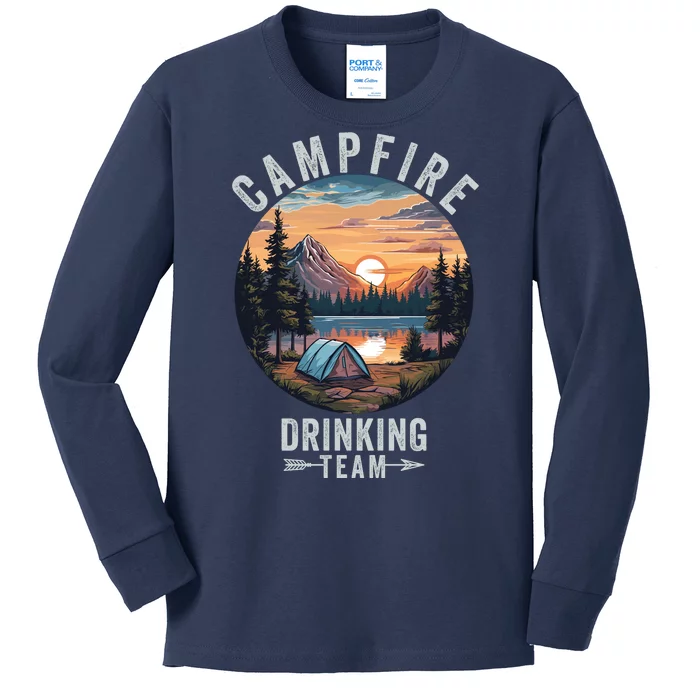 Campfire Drinking Team Outdoors Camp Fire Bonfire Nature Lover Funny Camping Kids Long Sleeve Shirt