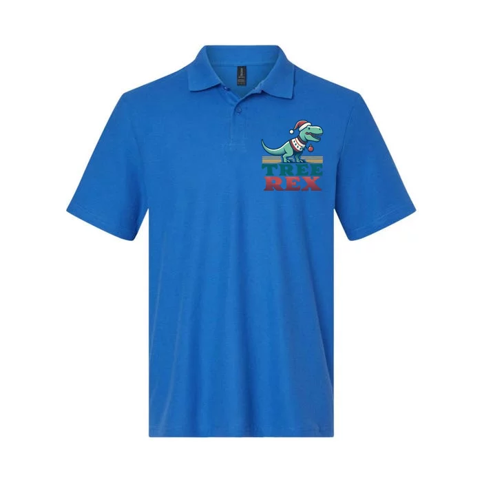 Christmas Dinosaur Tree Rex Retro Groovy Xmas Style Cute Gift Softstyle Adult Sport Polo