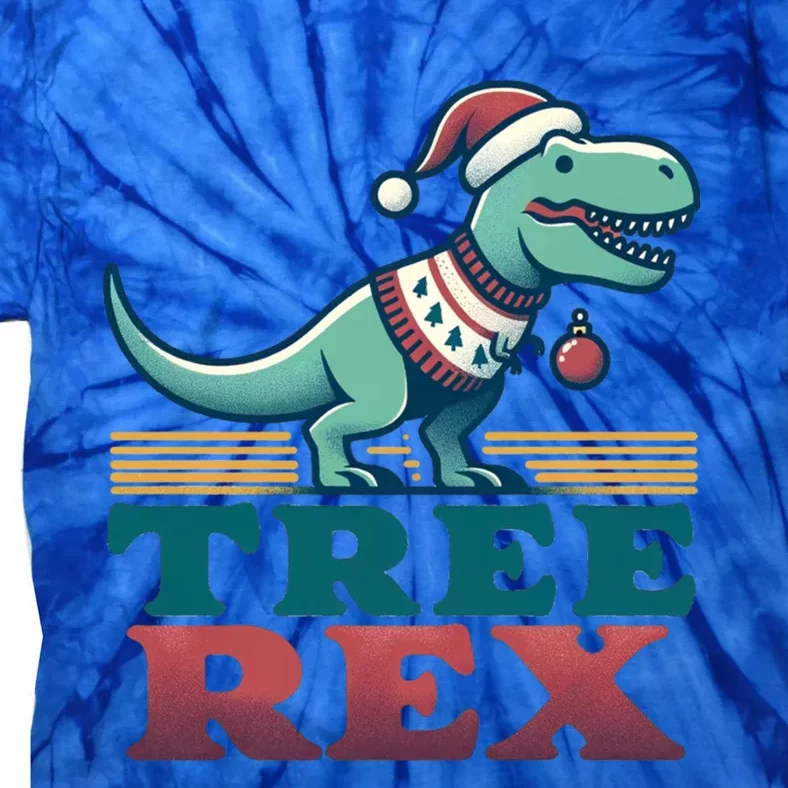 Christmas Dinosaur Tree Rex Retro Groovy Xmas Style Cute Gift Tie-Dye T-Shirt