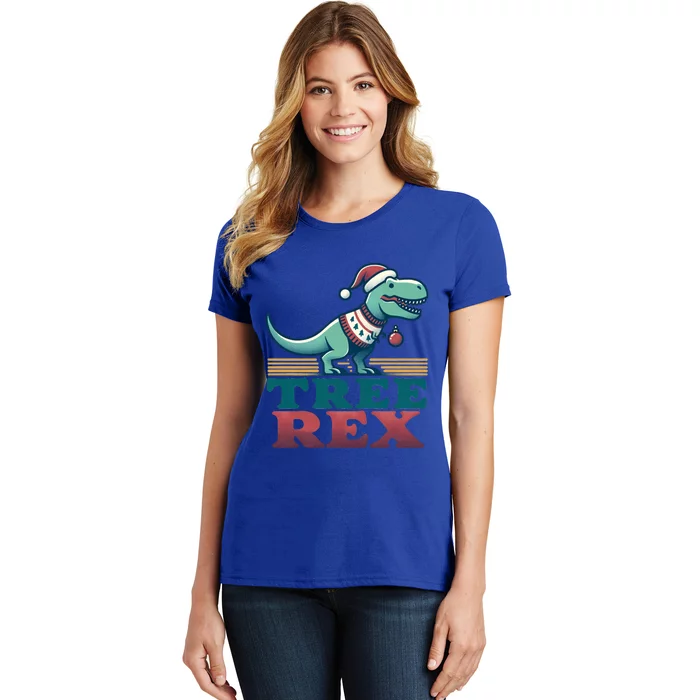 Christmas Dinosaur Tree Rex Retro Groovy Xmas Style Cute Gift Women's T-Shirt