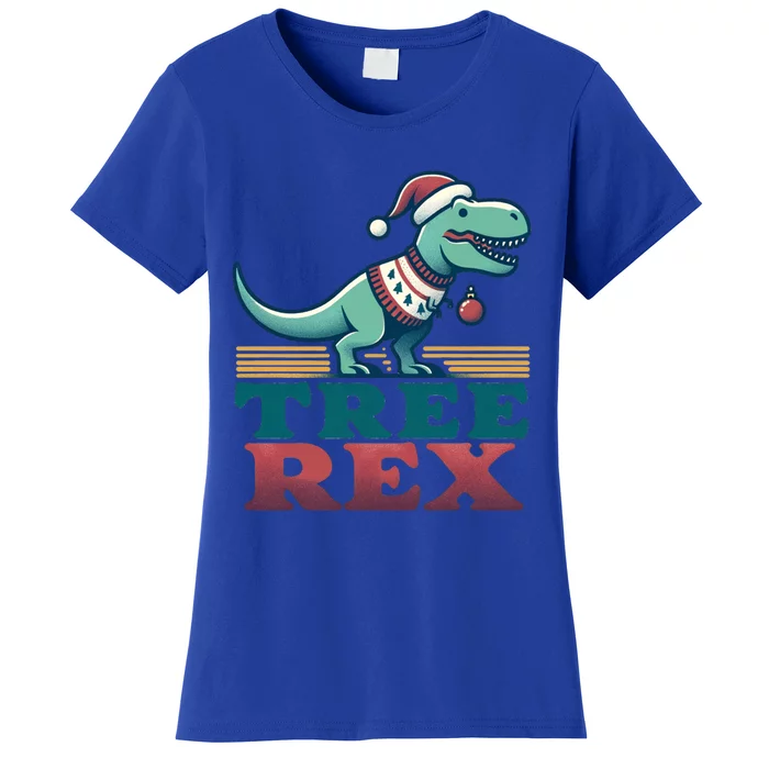 Christmas Dinosaur Tree Rex Retro Groovy Xmas Style Cute Gift Women's T-Shirt