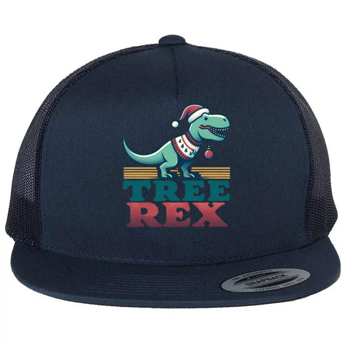 Christmas Dinosaur Tree Rex Retro Groovy Xmas Style Cute Gift Flat Bill Trucker Hat