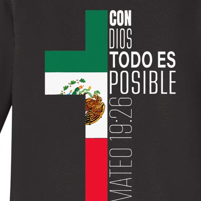 Con Dios Todo Es Posible Christian Spanish Gift Mexican Flag Baby Long Sleeve Bodysuit