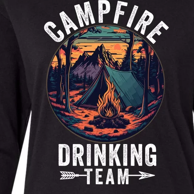 Campfire Drinking Team Outdoors Bonfire Camp Fire Nature Lover Funny Camping Womens Cotton Relaxed Long Sleeve T-Shirt