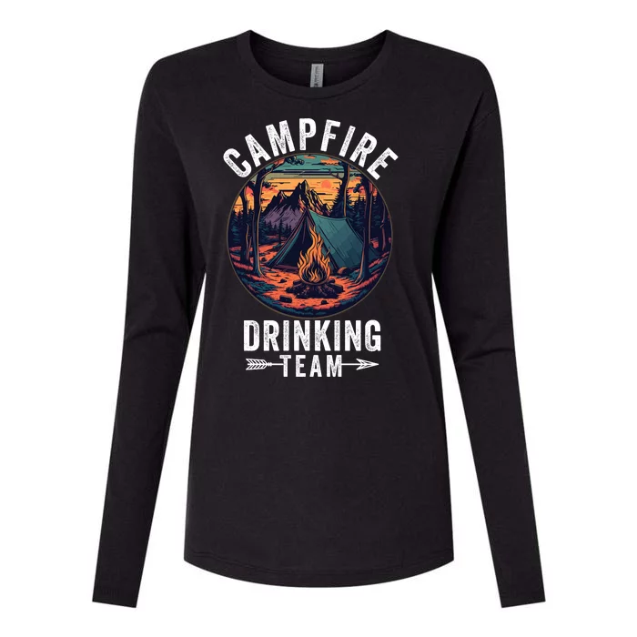 Campfire Drinking Team Outdoors Bonfire Camp Fire Nature Lover Funny Camping Womens Cotton Relaxed Long Sleeve T-Shirt