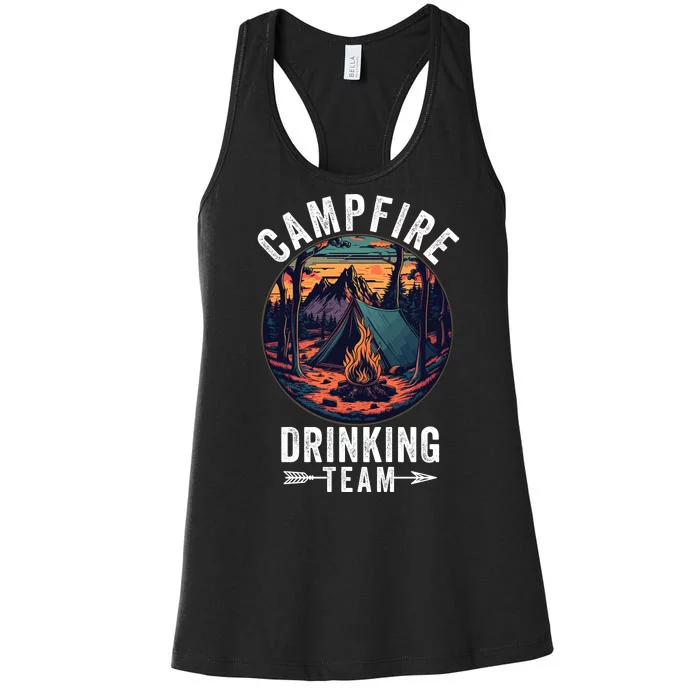 Campfire Drinking Team Outdoors Bonfire Camp Fire Nature Lover Funny Camping Women's Racerback Tank