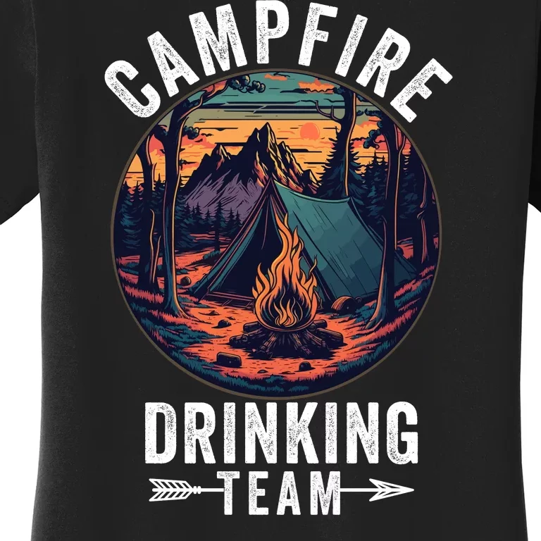 Campfire Drinking Team Outdoors Bonfire Camp Fire Nature Lover Funny Camping Women's T-Shirt