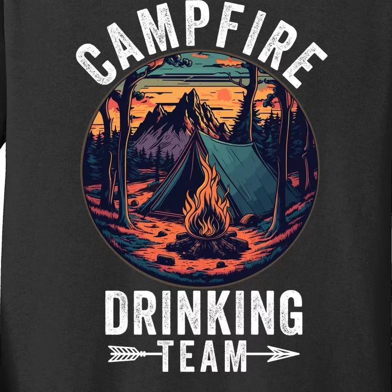 Campfire Drinking Team Outdoors Bonfire Camp Fire Nature Lover Funny Camping Kids Long Sleeve Shirt