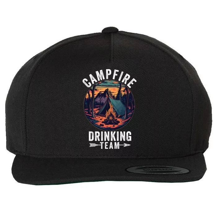 Campfire Drinking Team Outdoors Bonfire Camp Fire Nature Lover Funny Camping Wool Snapback Cap