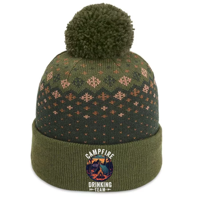 Campfire Drinking Team Outdoors Bonfire Camp Fire Nature Lover Funny Camping The Baniff Cuffed Pom Beanie