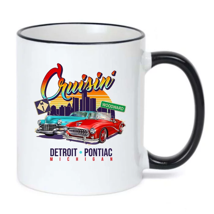 Cruisin Detroit To Pontiac Clasic Cars Black Color Changing Mug