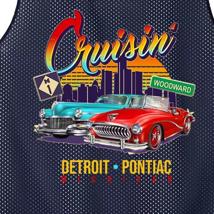 Cruisin Detroit To Pontiac Clasic Cars Mesh Reversible Basketball Jersey Tank