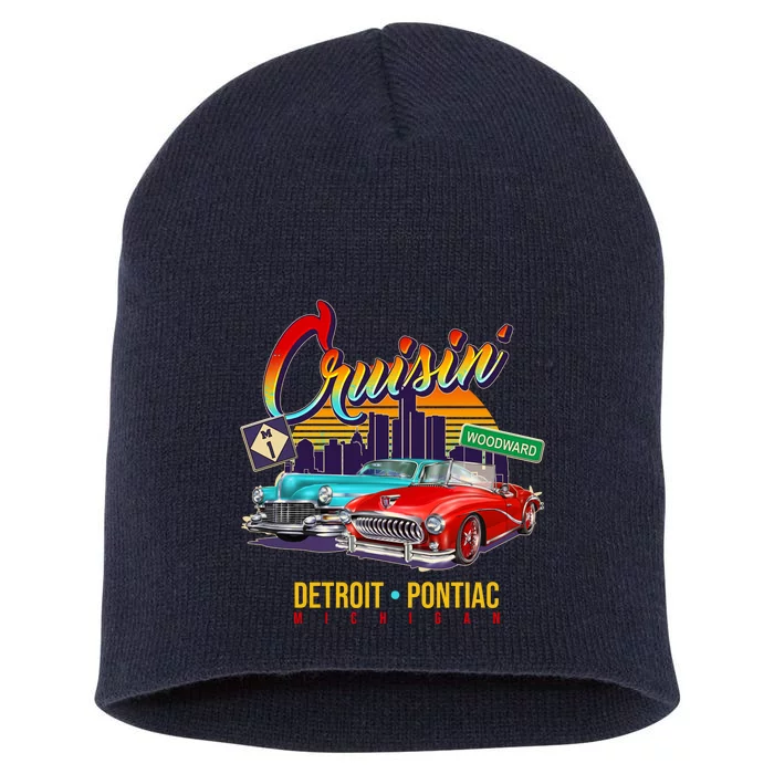 Cruisin Detroit To Pontiac Clasic Cars Short Acrylic Beanie