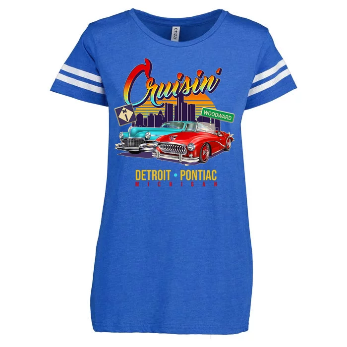 Cruisin Detroit To Pontiac Clasic Cars Enza Ladies Jersey Football T-Shirt