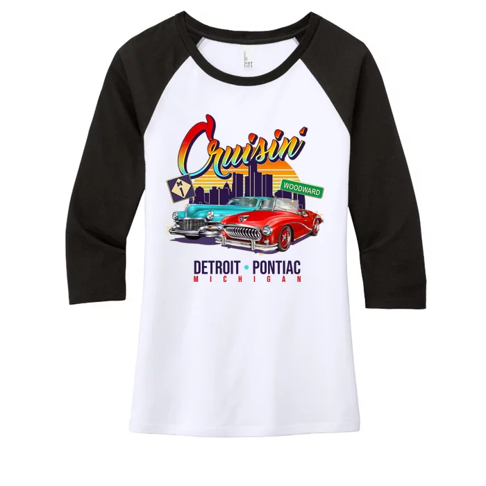 Cruisin Detroit To Pontiac Clasic Cars Women's Tri-Blend 3/4-Sleeve Raglan Shirt