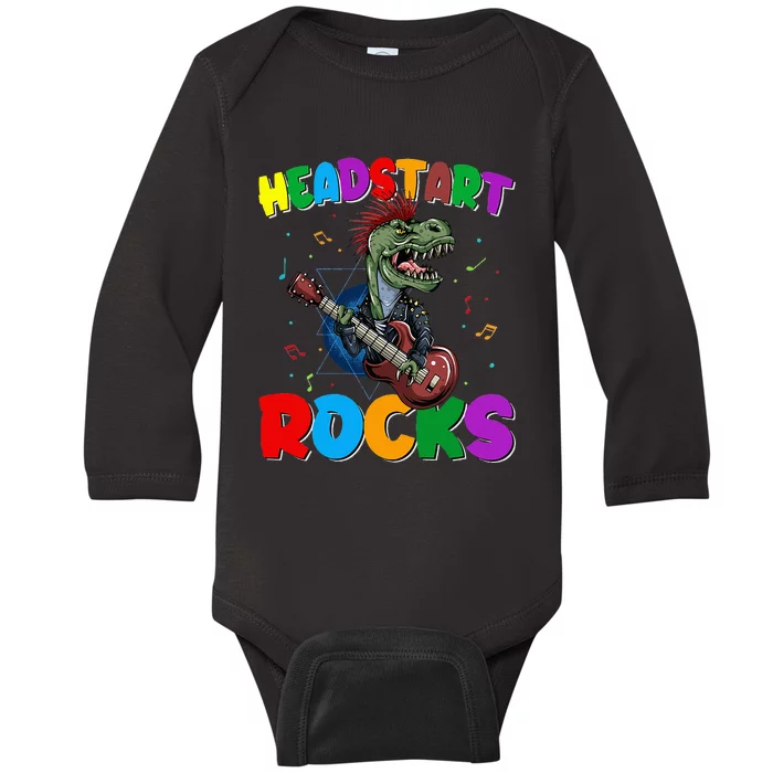 Cool Dinosaur Trex Headstart Rocks Back To School Gift Baby Long Sleeve Bodysuit