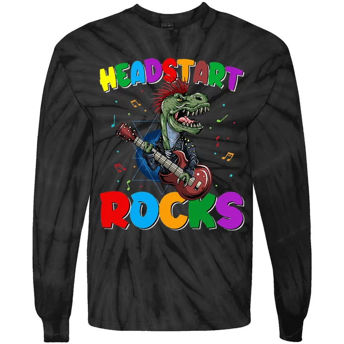 Cool Dinosaur Trex Headstart Rocks Back To School Gift Tie-Dye Long Sleeve Shirt