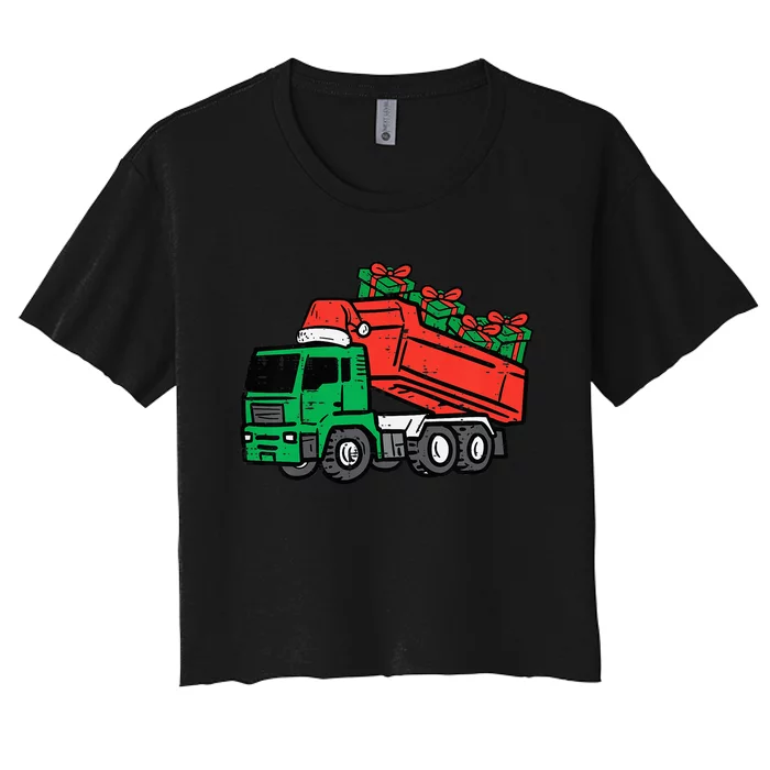 Christmas Dump Truck Santa Funny Xmas Women's Crop Top Tee