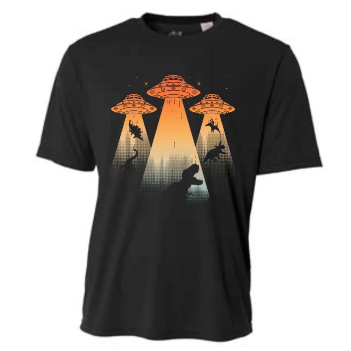 Cool Dinosaur Ufo Alien Abduction Dinosaur Cooling Performance Crew T-Shirt