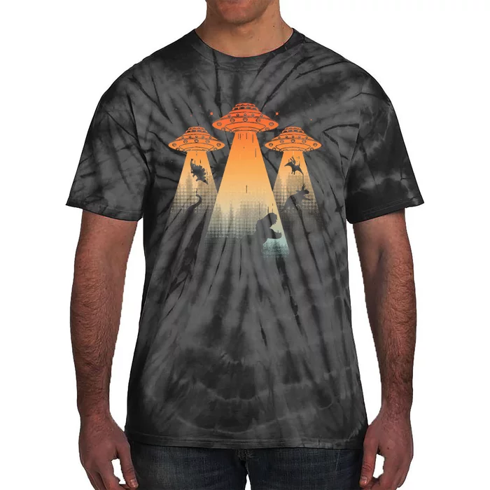 Cool Dinosaur Ufo Alien Abduction Dinosaur Tie-Dye T-Shirt