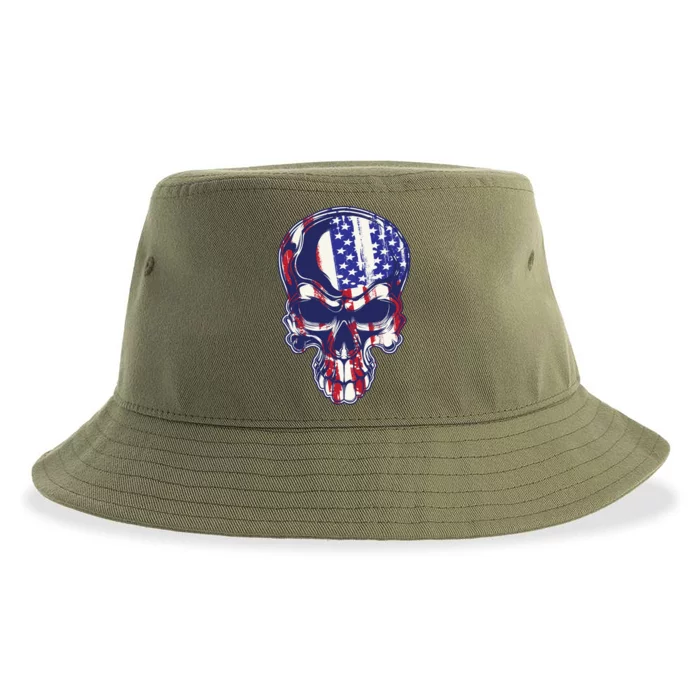 Cute Dainty Usa Flag 4th Of July Skull Gift Meaningful Gift Sustainable Bucket Hat