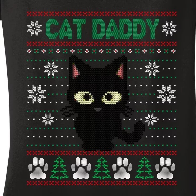 Cat Daddy Ugly Christmas Sweater Pajama Funny Kitty Cat Lover Xmas Gift Women's V-Neck T-Shirt