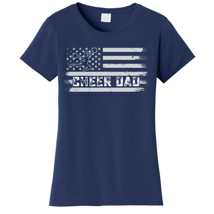 Cheer Dad Usa Flag Vintage Father Cheerleader Squad Tees Women's T-Shirt