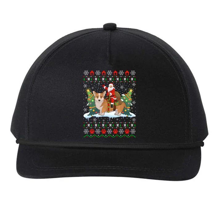 Corgi Dog Ugly Xmas Gift Santa Riding Corgi Christmas Meaningful Gift Snapback Five-Panel Rope Hat