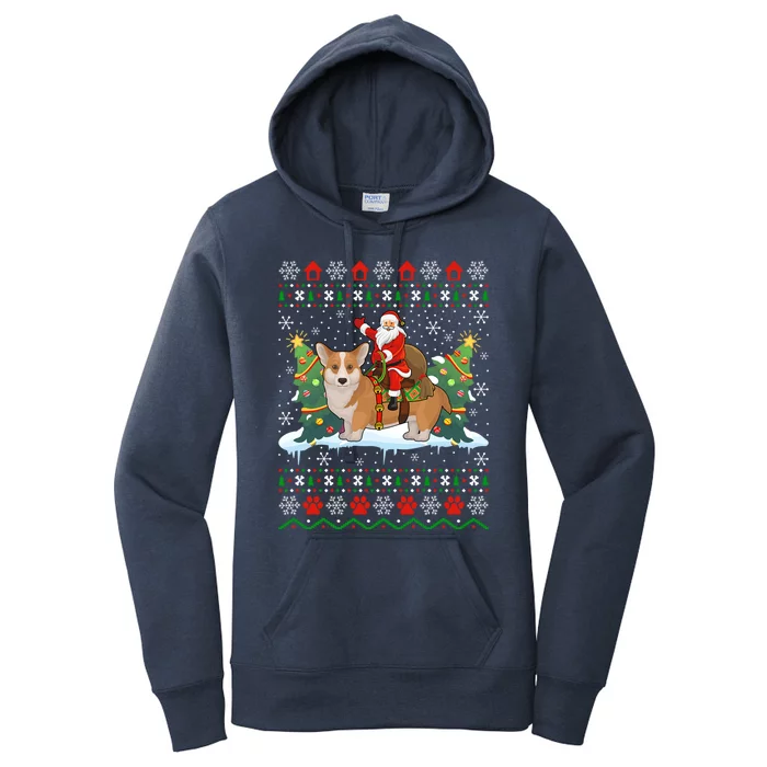 Corgi Dog Ugly Xmas Gift Santa Riding Corgi Christmas Meaningful Gift Women's Pullover Hoodie