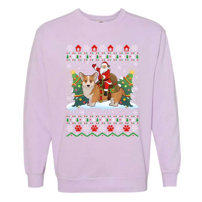 Corgi Dog Ugly Xmas Gift Santa Riding Corgi Christmas Meaningful Gift Garment-Dyed Sweatshirt