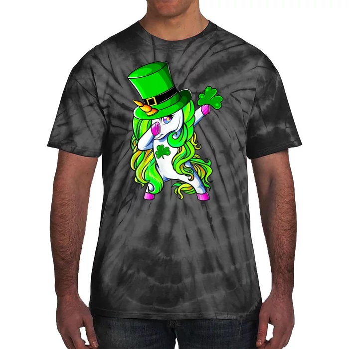 Cute Dabbing Unicorn St Patricks Day Shamrock Girls Women Tie-Dye T-Shirt