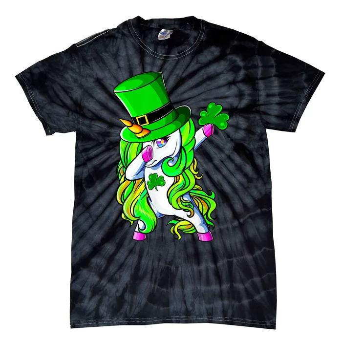 Cute Dabbing Unicorn St Patricks Day Shamrock Girls Women Tie-Dye T-Shirt