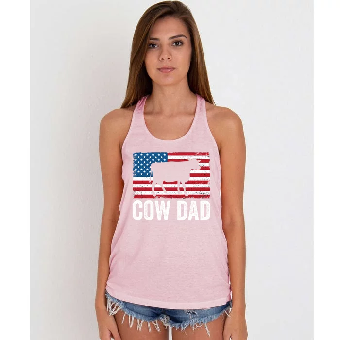 Cow Dad Usa American Flag Funny Cow Lover Owner Daddy Gift Women's Knotted Racerback Tank