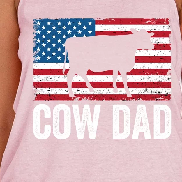 Cow Dad Usa American Flag Funny Cow Lover Owner Daddy Gift Women's Knotted Racerback Tank